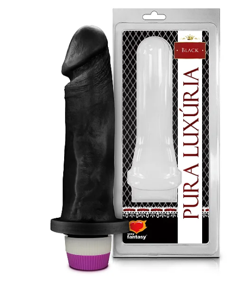 PÊNIS REALÍSTICO PRETO S/ ESCROTO E C/ VIBRO - 18 X 4,5 CM