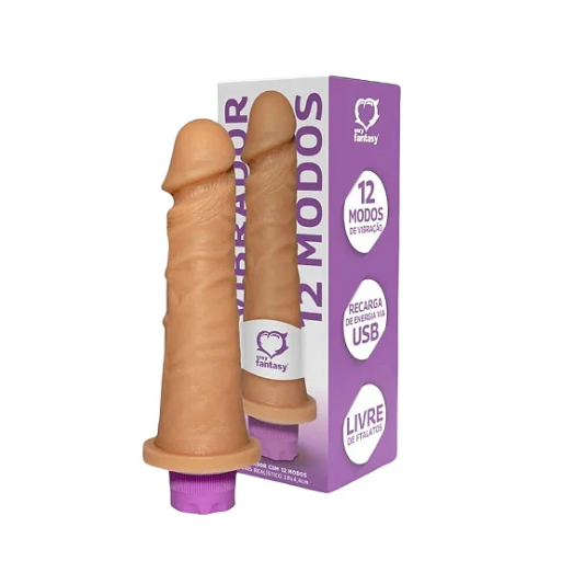 PÊNIS REALÍSTICO S/ ESCROTO C/ VIBRO RECARREGAVEL 18 X 4,4