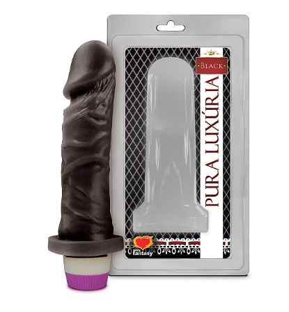 PÊNIS REALÍSTICO PRETO S/ ESCROTO E C/ VIBRO - 15,3 X 4 CM