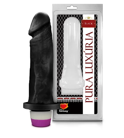 PÊNIS REALÍSTICO PRETO S/ ESCROTO E C/ VIBRO - 18 X 4,5 CM