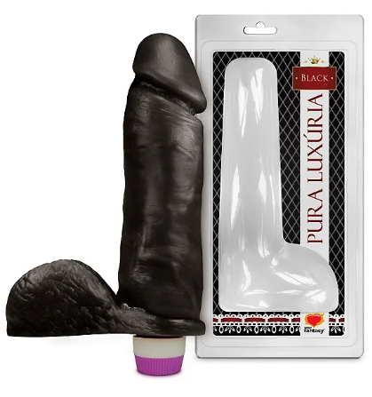 PÊNIS REALÍSTICO PRETO C/ ESCROTO E VIBRO - 20,5 X 4,7 CM