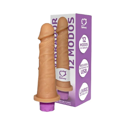 PÊNIS REALÍSTICO S/ ESCROTO C/ VIBRO RECARREGAVEL 18 X 4,4