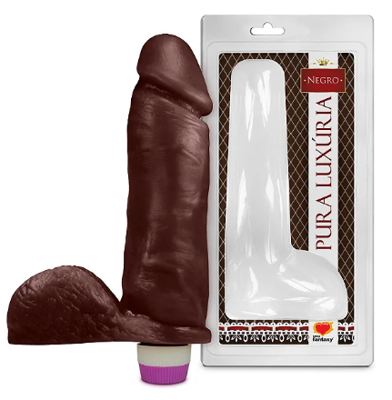 PÊNIS REALÍSTICO NEGRO C/ ESCROTO E VIBRO - 20,5 X 4,7 CM