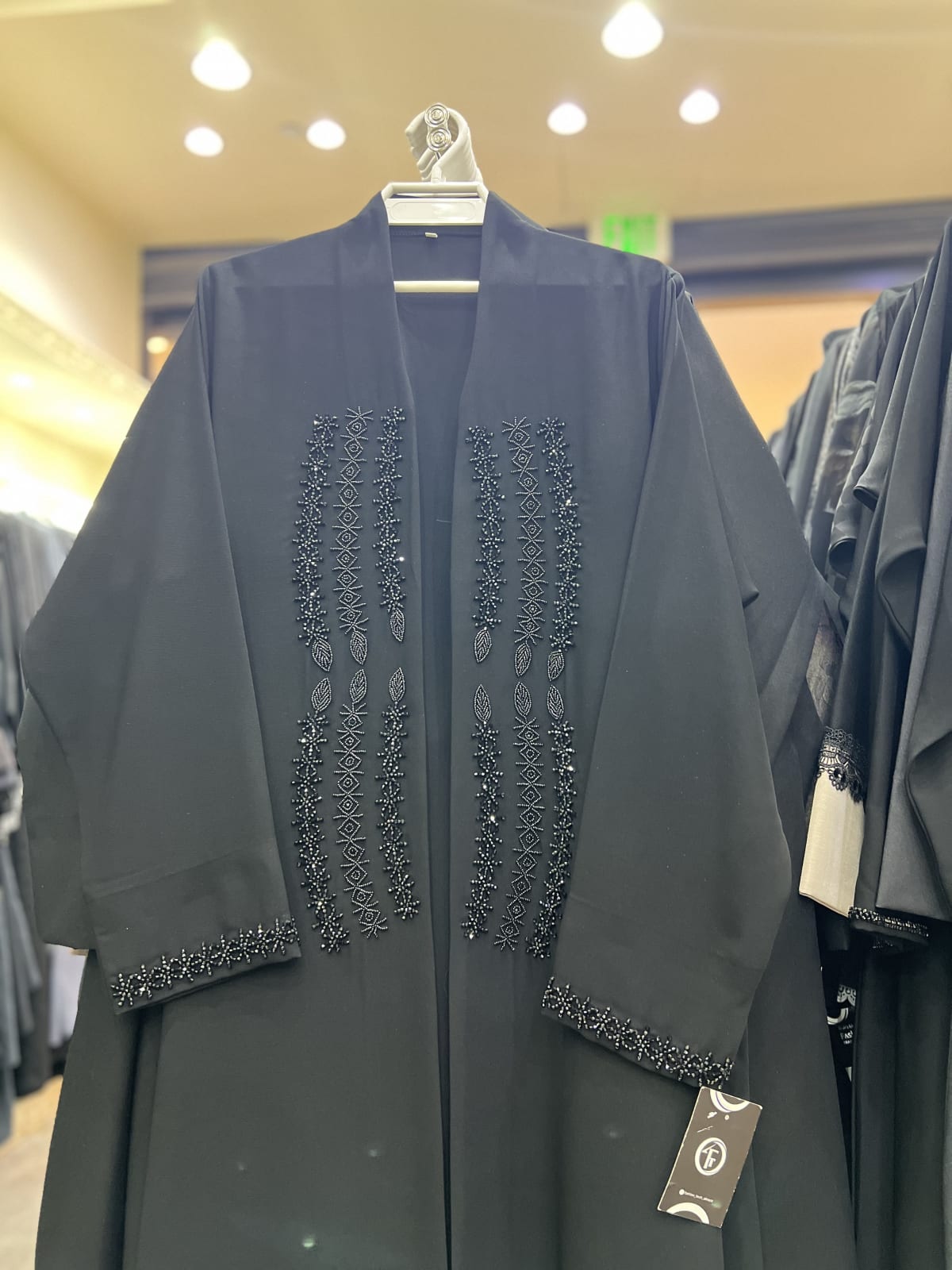 Black Beaded Embroidered Open Abaya