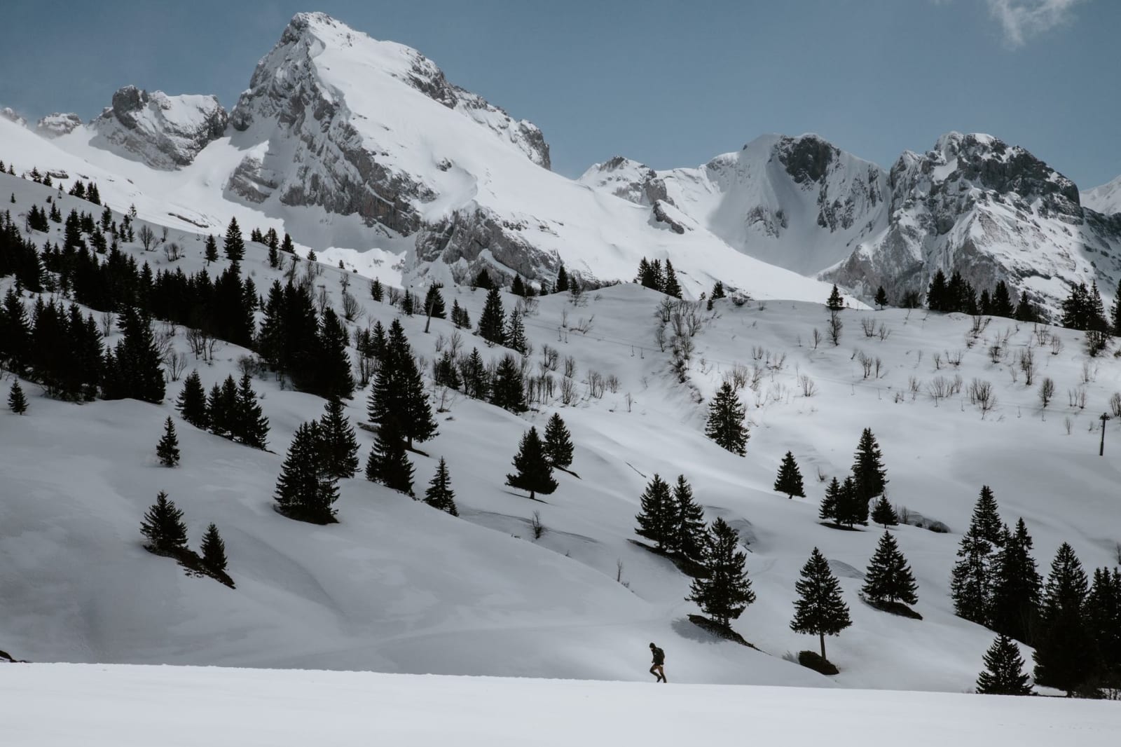 Captivating winter landscape of snowy mountains in Le Grand-Bornand, France.
