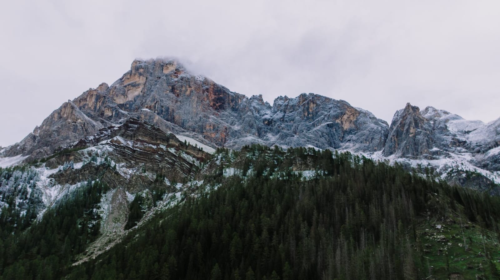 Stunning view of the Dolomites with rocky peaks and forest in San Martino di Castrozza, Italy.