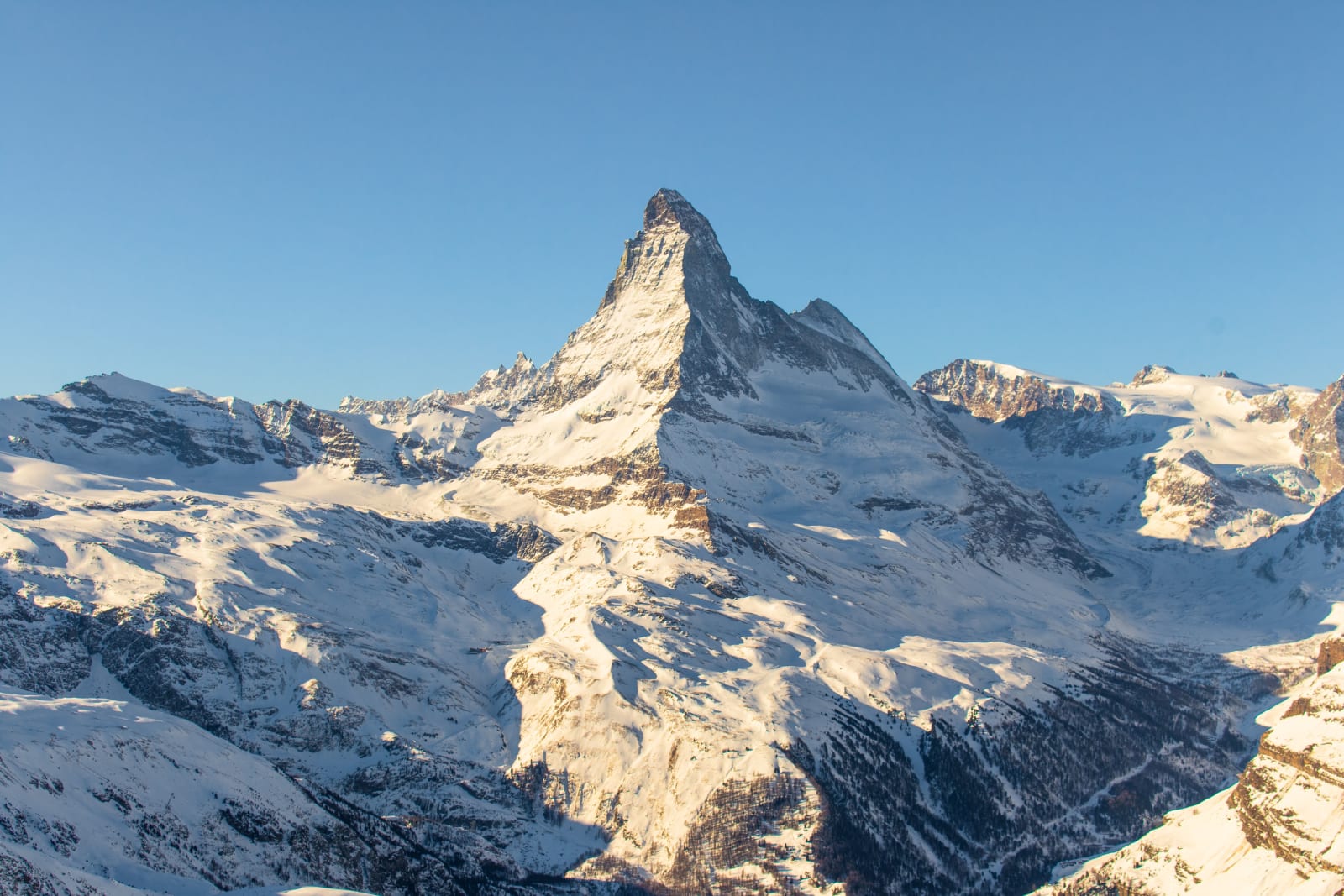The snow-covered Matterhorn near Zermatt