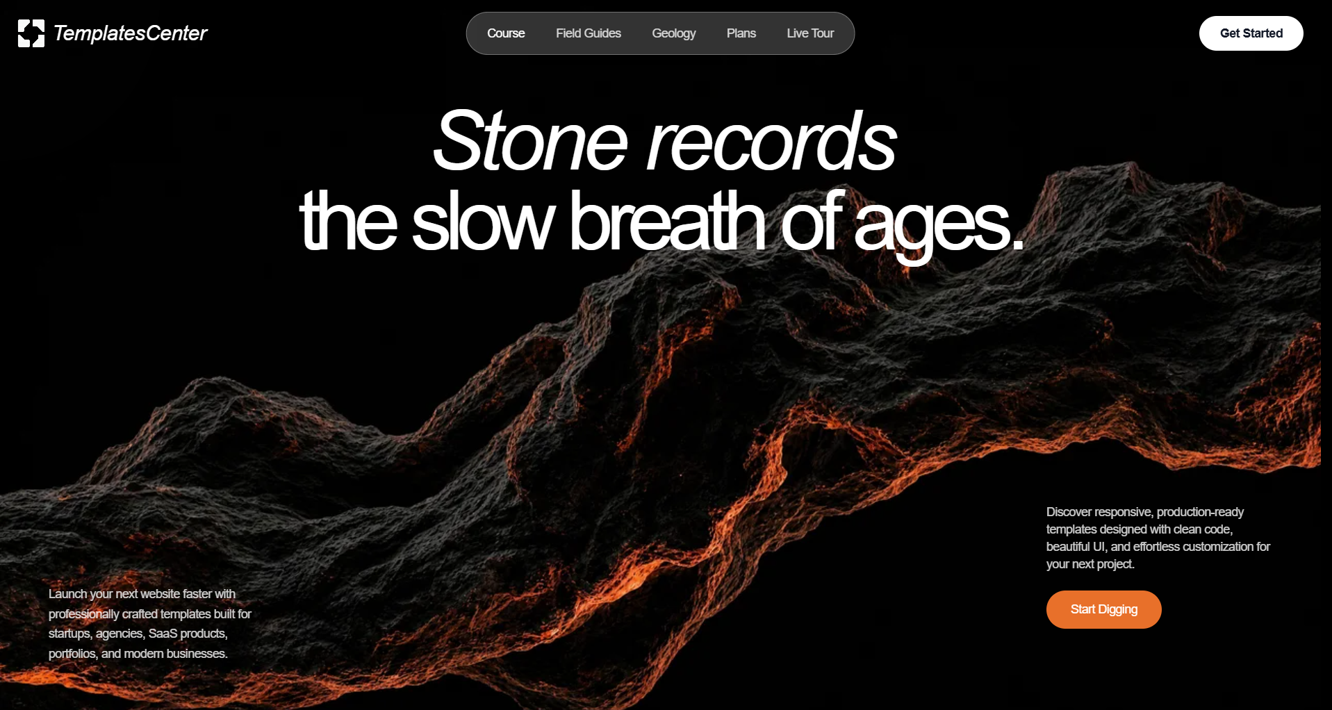 Free Hero Geology-Themed Hero Section with Interactive Spotlight Reveal React component built with Tailwind CSS