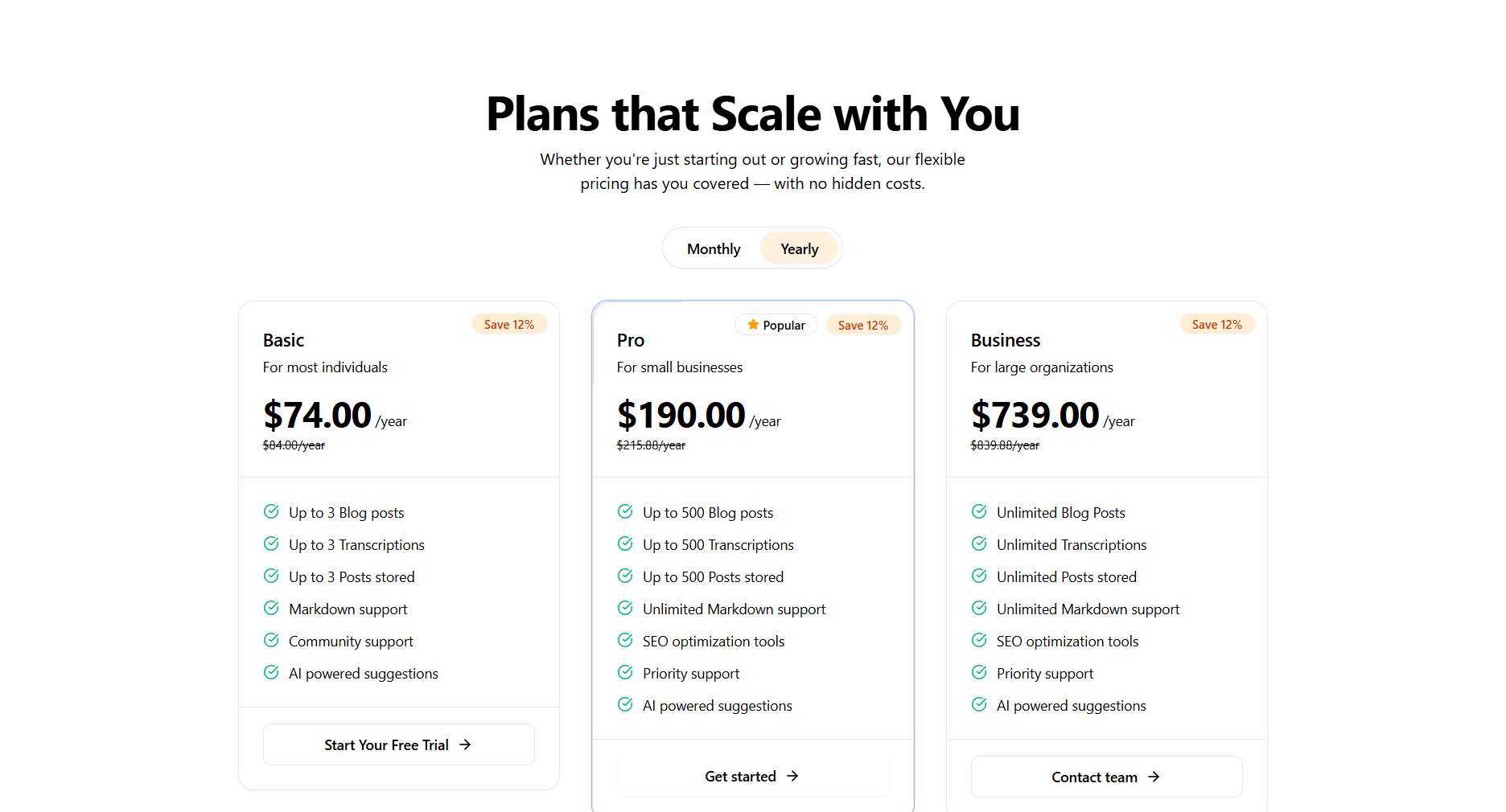 Premium Pricing Modern Pricing Component React component built with Tailwind CSS