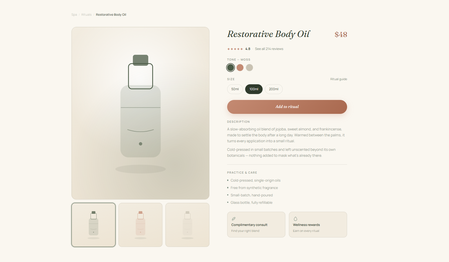 Free Ecommerce Spa Product Page: A React E-Commerce Component for Wellness Brands React component built with Tailwind CSS