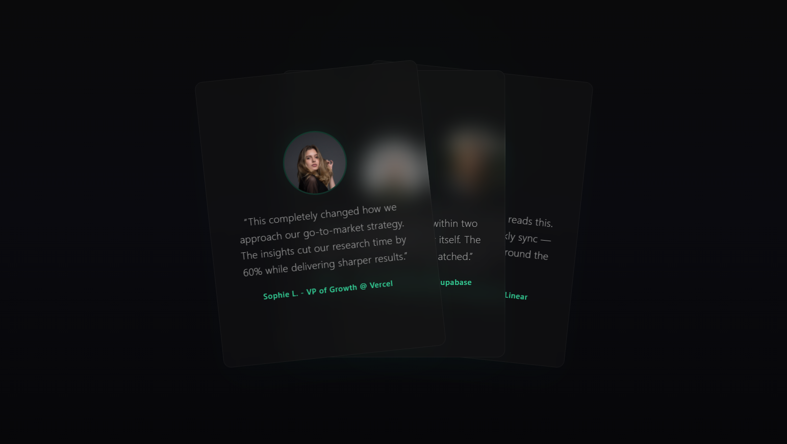 Free Cards Shuffle Testimonial Cards React component built with Tailwind CSS