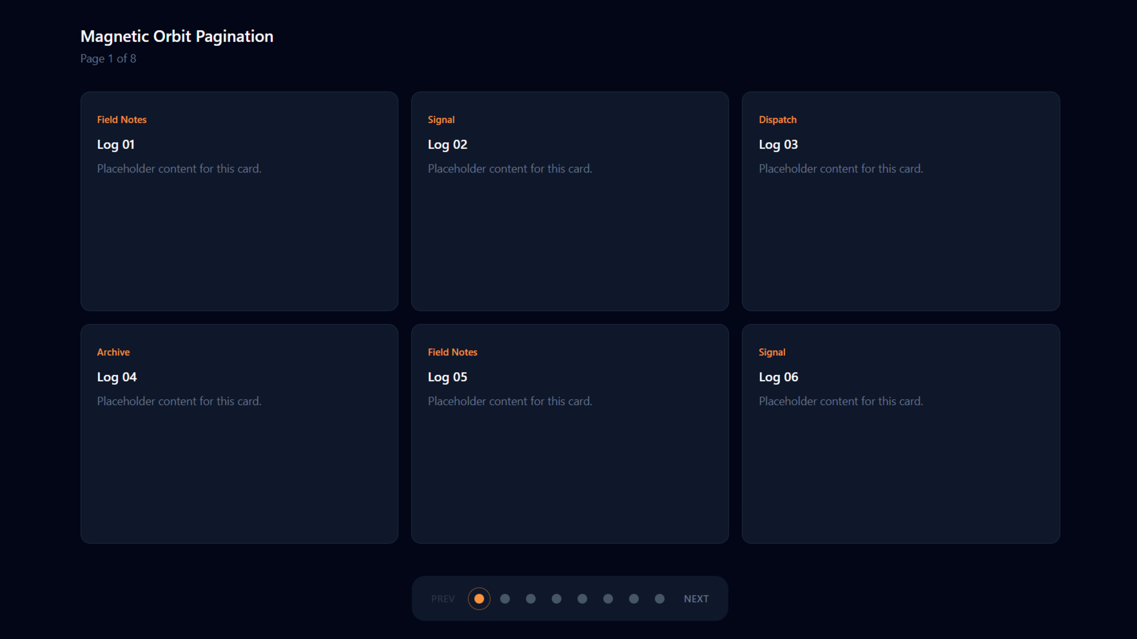 Free Pagination Magnetic Orbit React Pagination Component React component built with Tailwind CSS