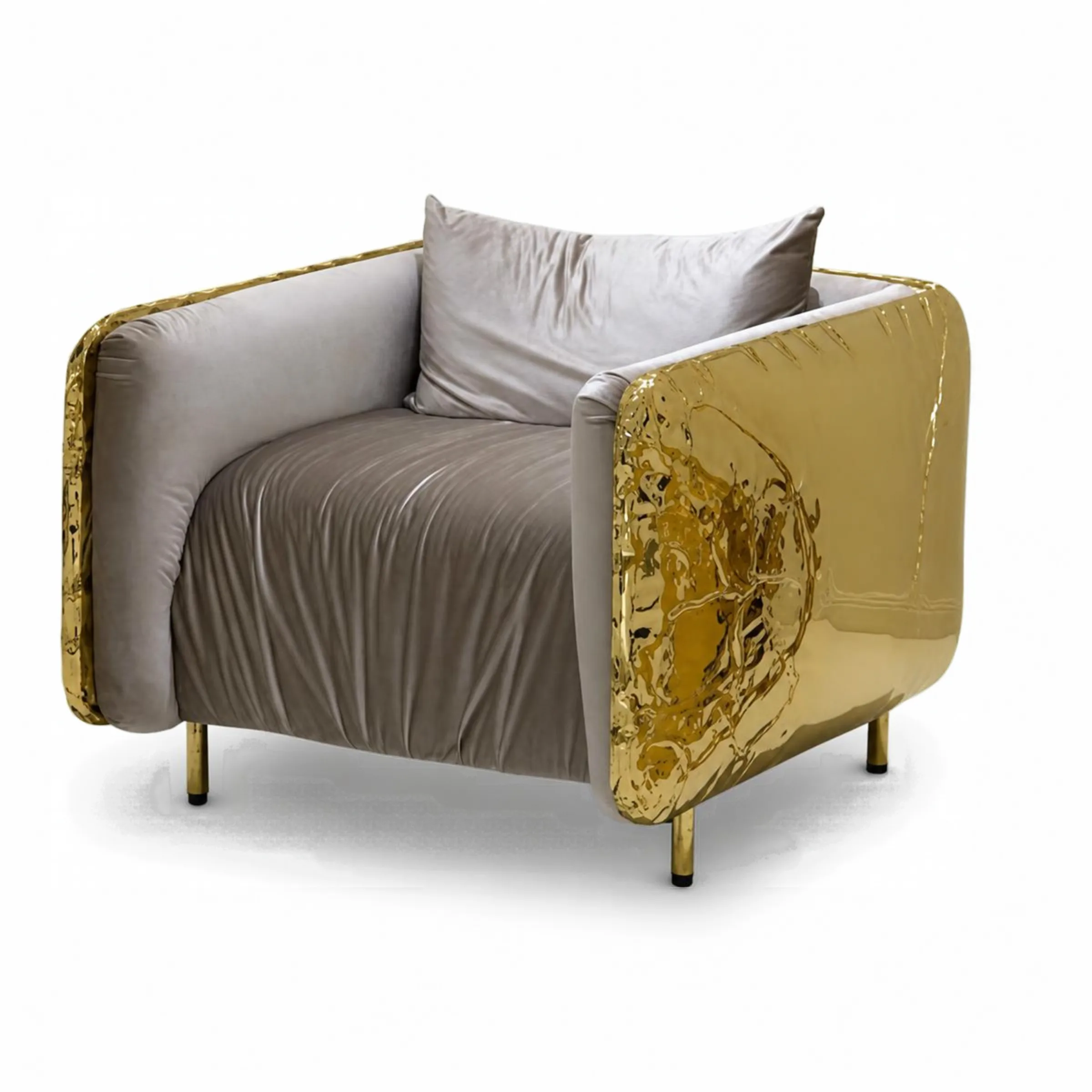 Imperfect Gold and Taupe Velvet Sculptural Armchair