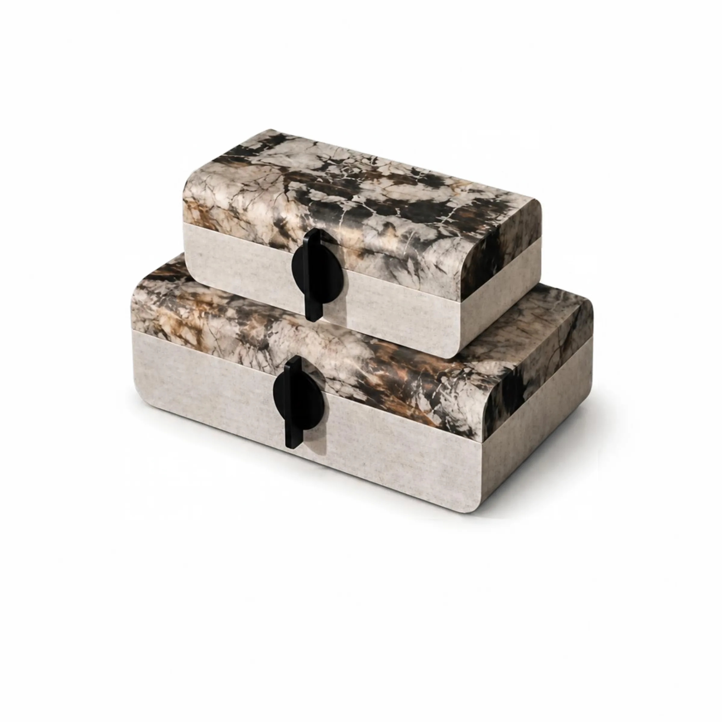 Marbled Stone and Linen Decorative Keepsake Boxes (Set of 2)