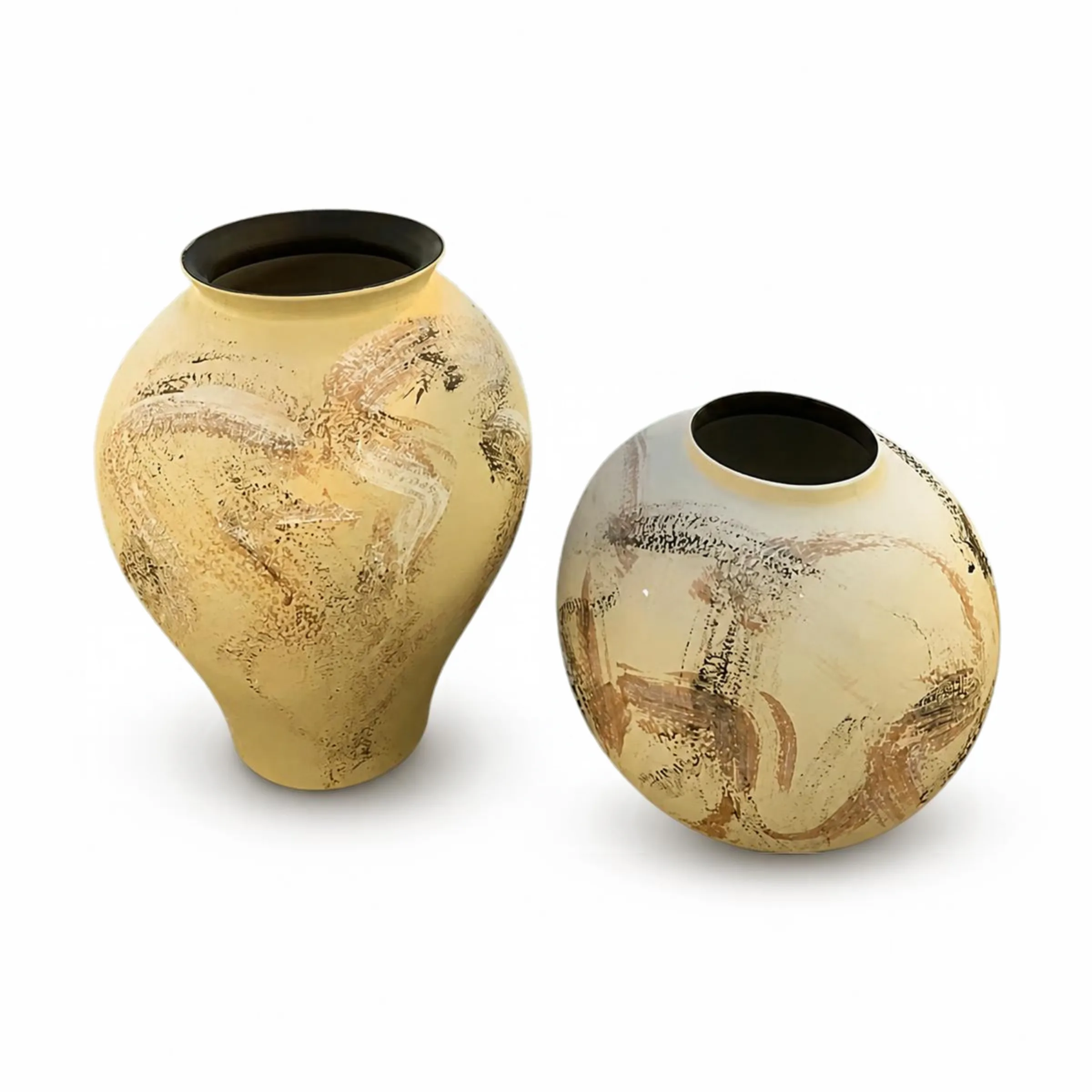 Hand Painted Warm Ochre Ceramic Vases (Set of 2)