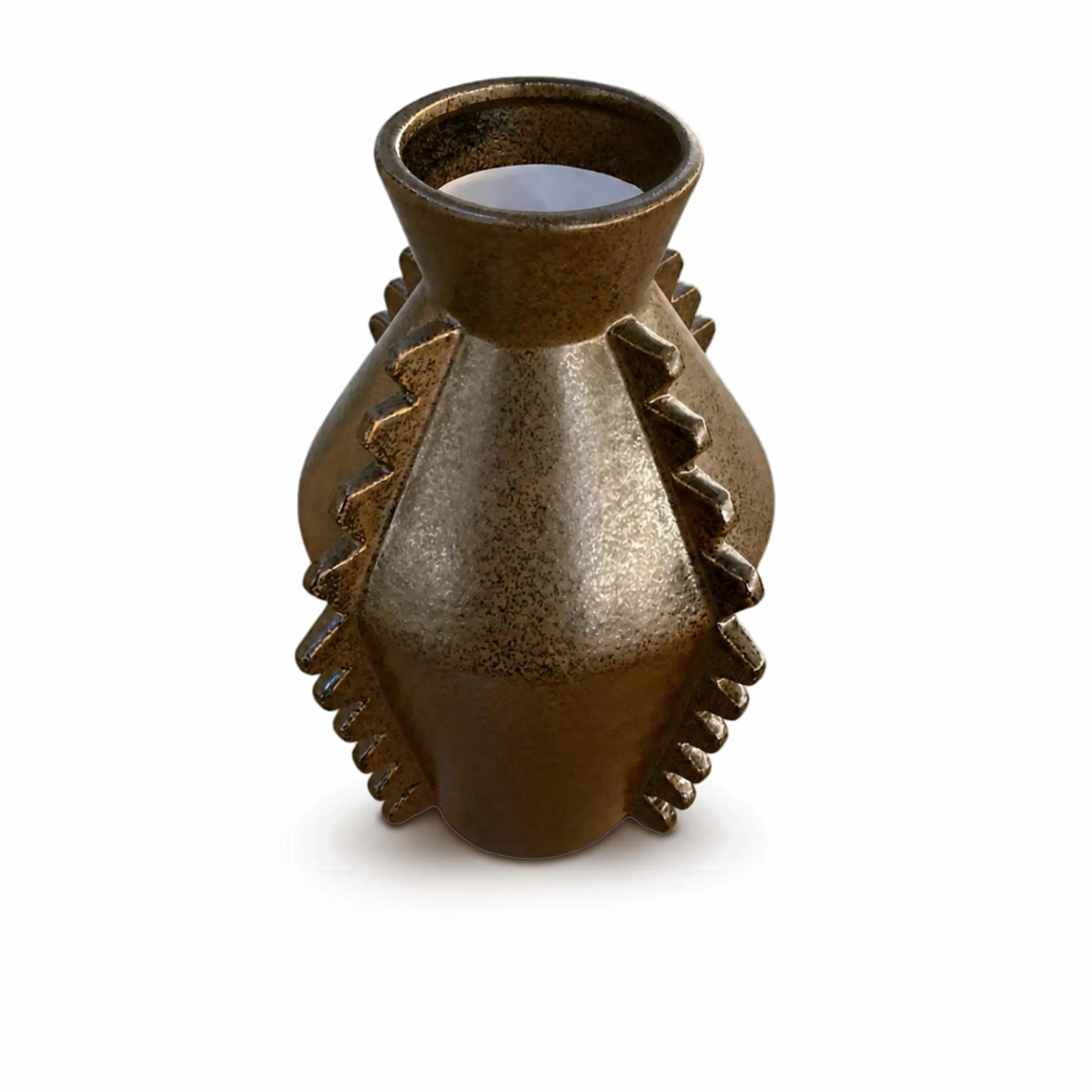 Serrated Bronze Finish Ceramic Vase