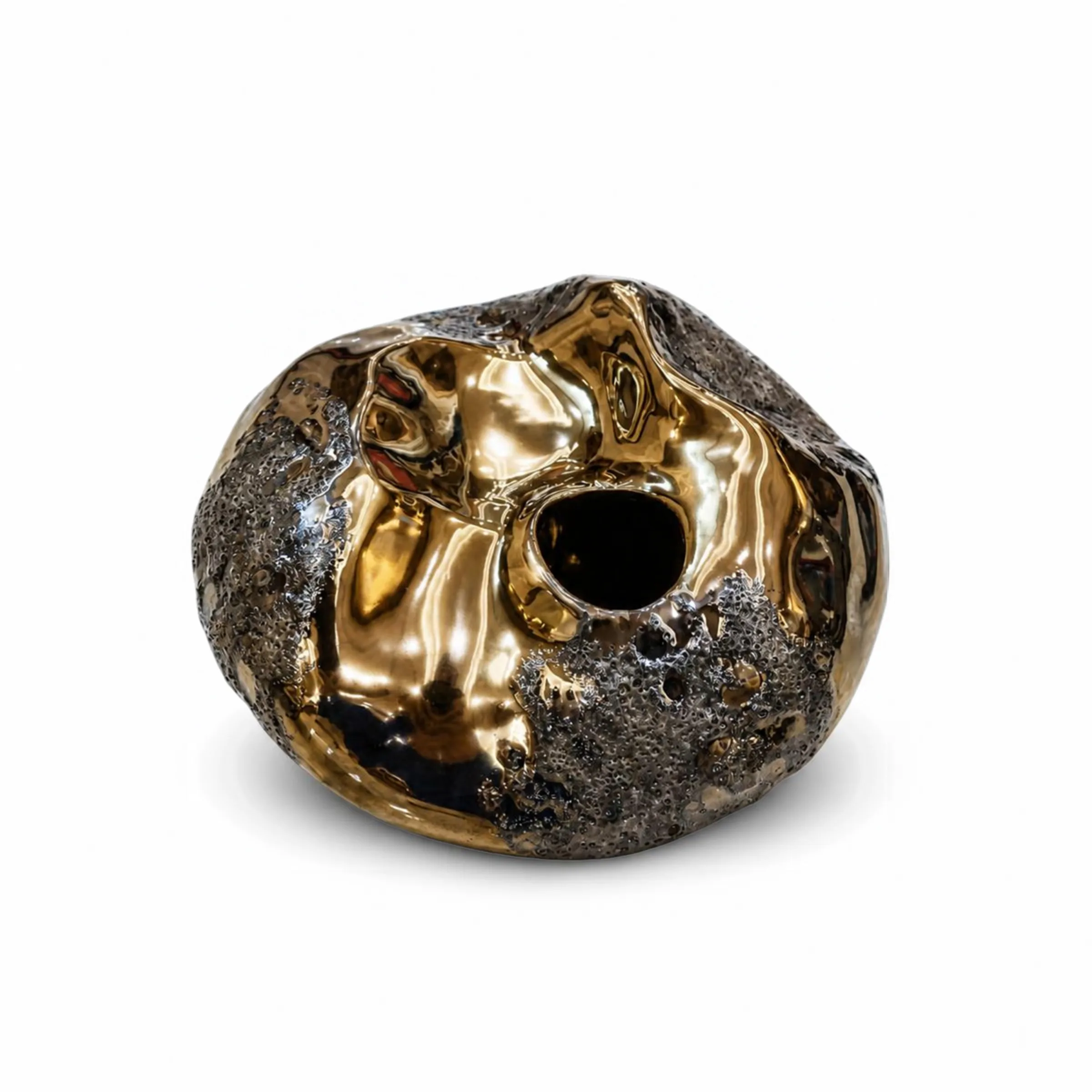 Molten Gold and Cratered Texture Sculptural Vase