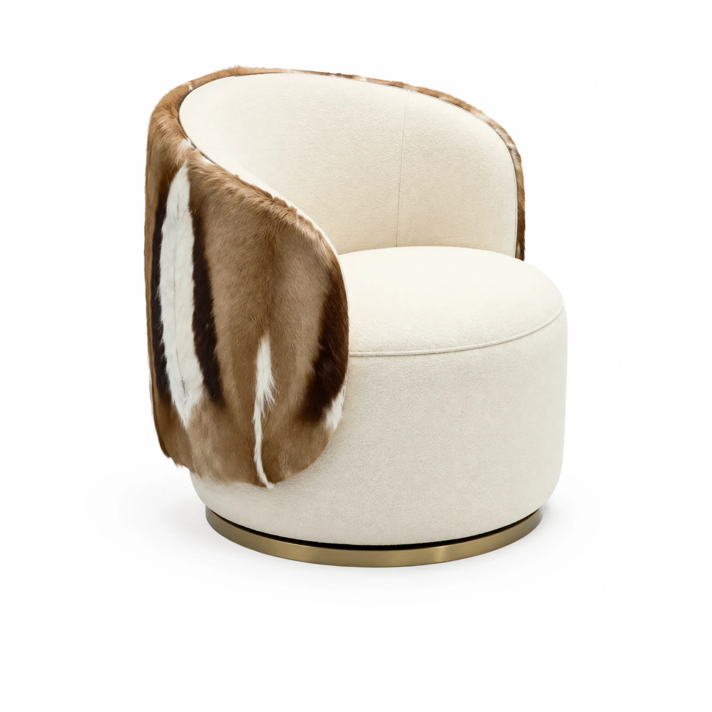 Brown and White Cowhide Accent Swivel Armchair