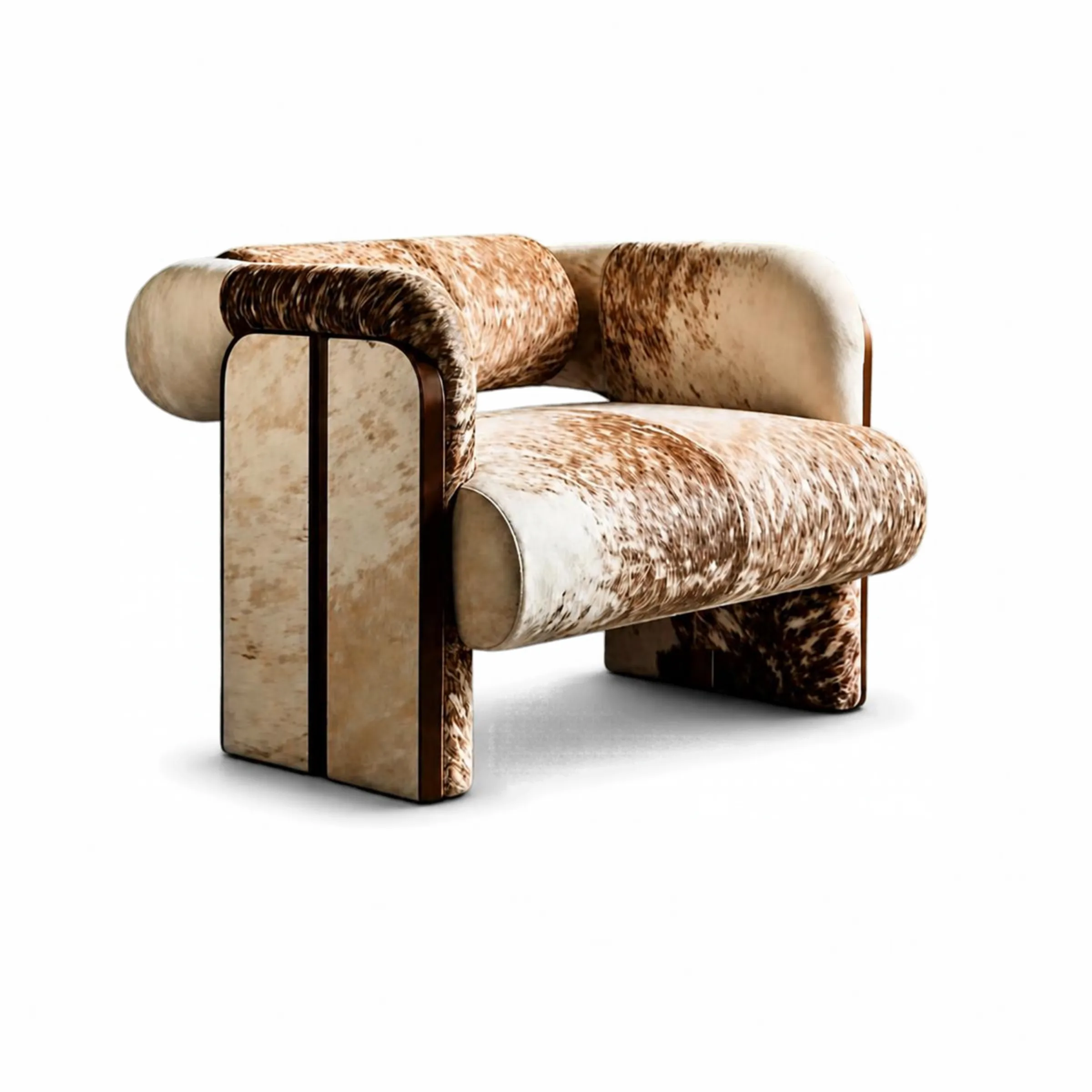 Architectural Brown and White Cowhide Lounge Chair