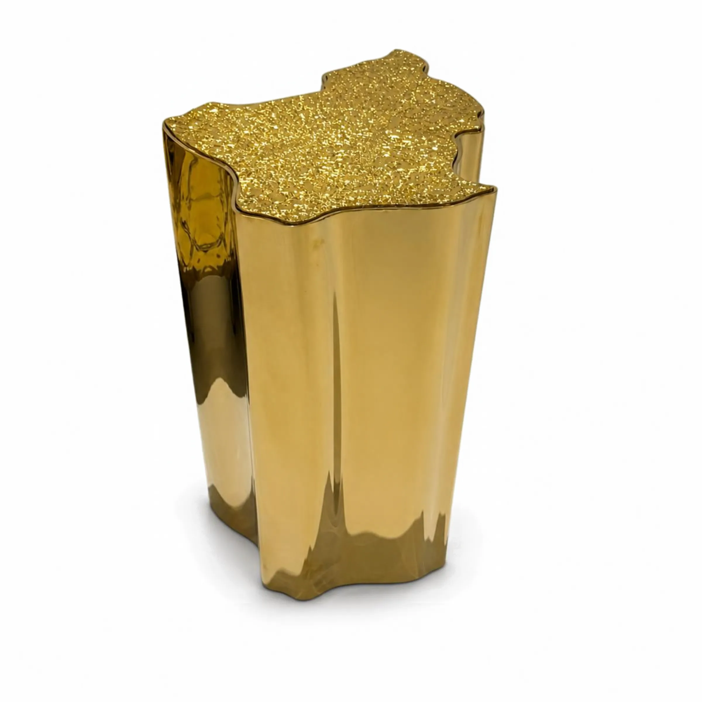 Molten Gold and Textured Top Accent Stool / Side Table