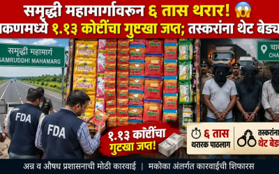 चाकणमध्ये १ कोटी १३ लाखांचा प्रतिबंधित गुटखा जप्त; समृद्धी महामार्गावरून ६ तास थरारक पाठलाग, तस्करांवर 'मकोका' लावण्याची FDA ची शिफारस - India