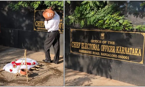 Protesters Stage ‘Funeral Rites for Democracy’ Outside Karnataka CEO Office, Demand CEC Gyanesh Kumar's Resignation