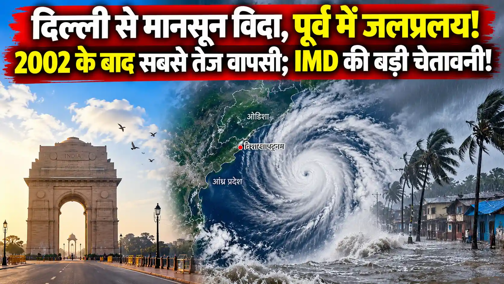 IMD Weather Alert: Deep Depression to Bring Heavy to Extremely Heavy Rain Across Odisha, Chhattisgarh, Telangana and Other States; Monsoon Withdraws From Delhi