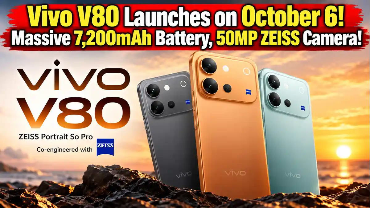 Vivo V80 India Launch Confirmed for October 6: Massive 7,200mAh Battery, ZEISS Telephoto Optics, and 144Hz 1.5K OLED Display Lead Upgrades