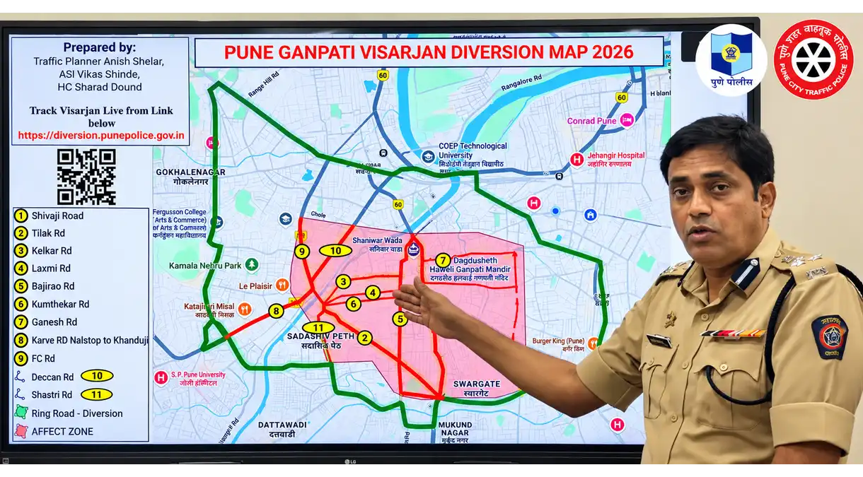 Pune Ganesh Visarjan 2026: 17 Roads to Close on September 25, Heavy Vehicles Banned for 48 Hours