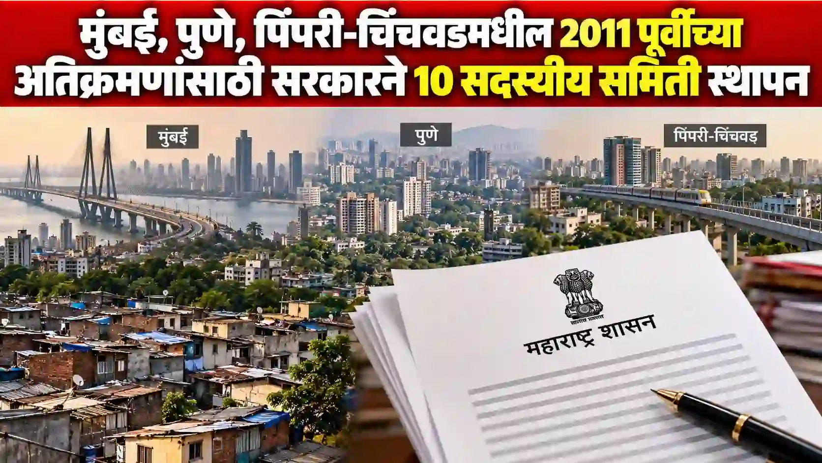मुंबई-पुण्यात सरकारी जमिनीवरील निवासी अतिक्रमणे नियमित करण्यासाठी 10 सदस्यीय समिती