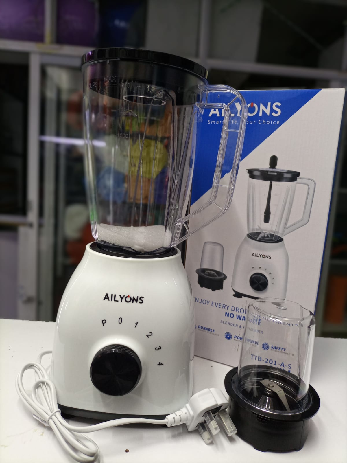 Ailyons TYB-201-A 2-in-1 Countertop Blender & Coffee Grinder (1.8L, 350W)