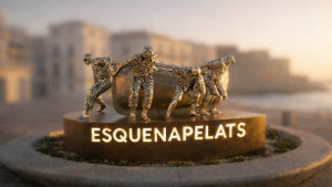 Esquenapelats a l'escultura de la rotonda de la Platja