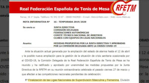 Dràstica decisió de la Federació Espanyola de Tennis Taula