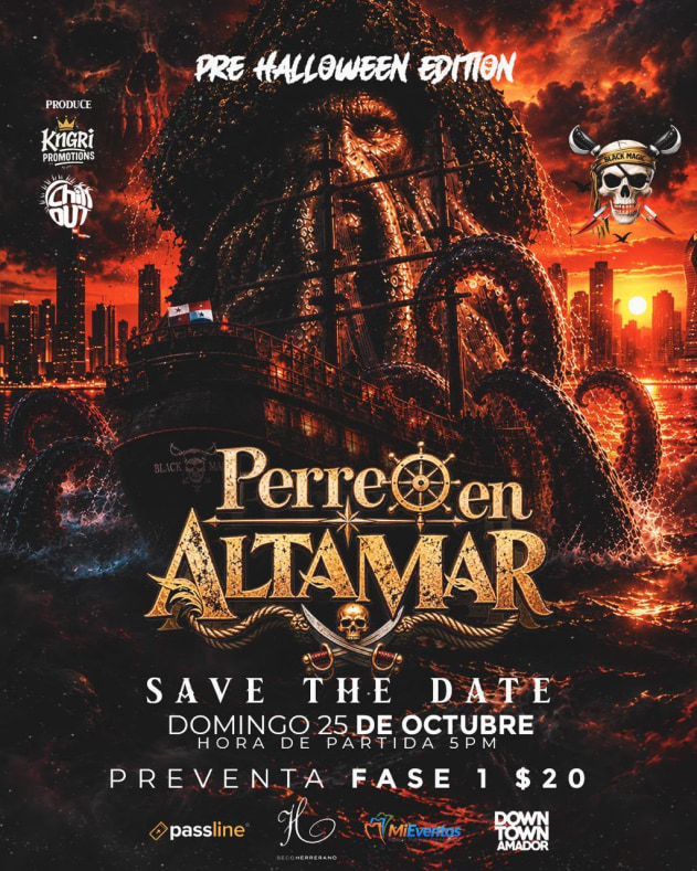 evento-Perreo en Alta Mar | Pre-Halloween | Black Magic 