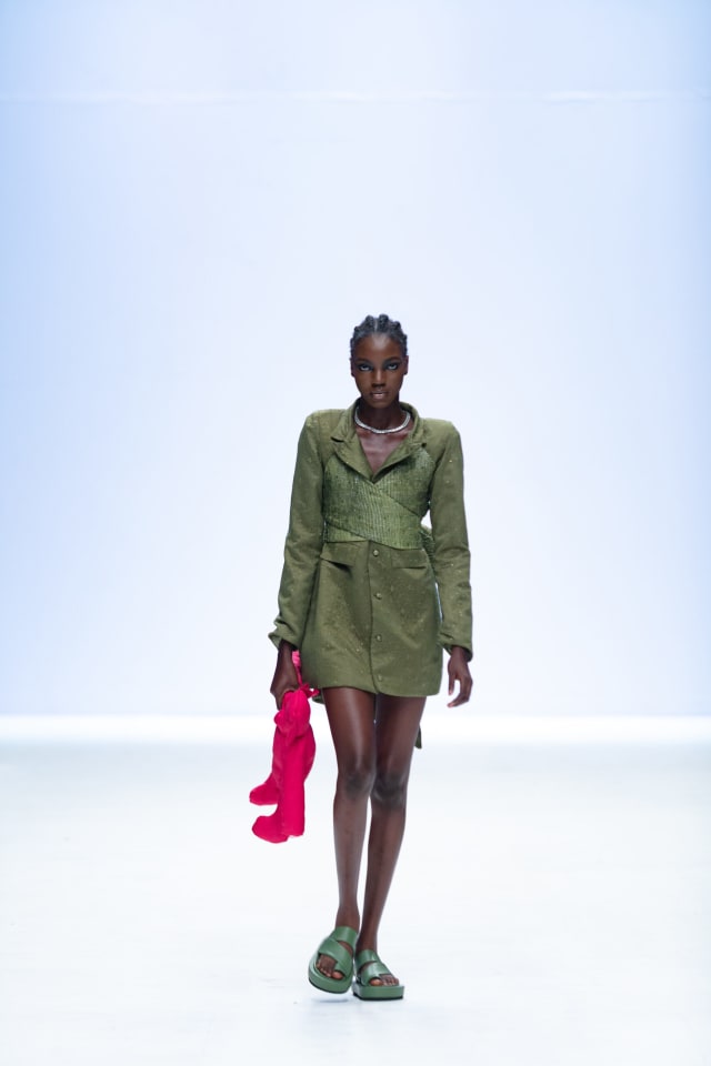 Look one from LFW's green access 2022 finalist - Lul'la studio