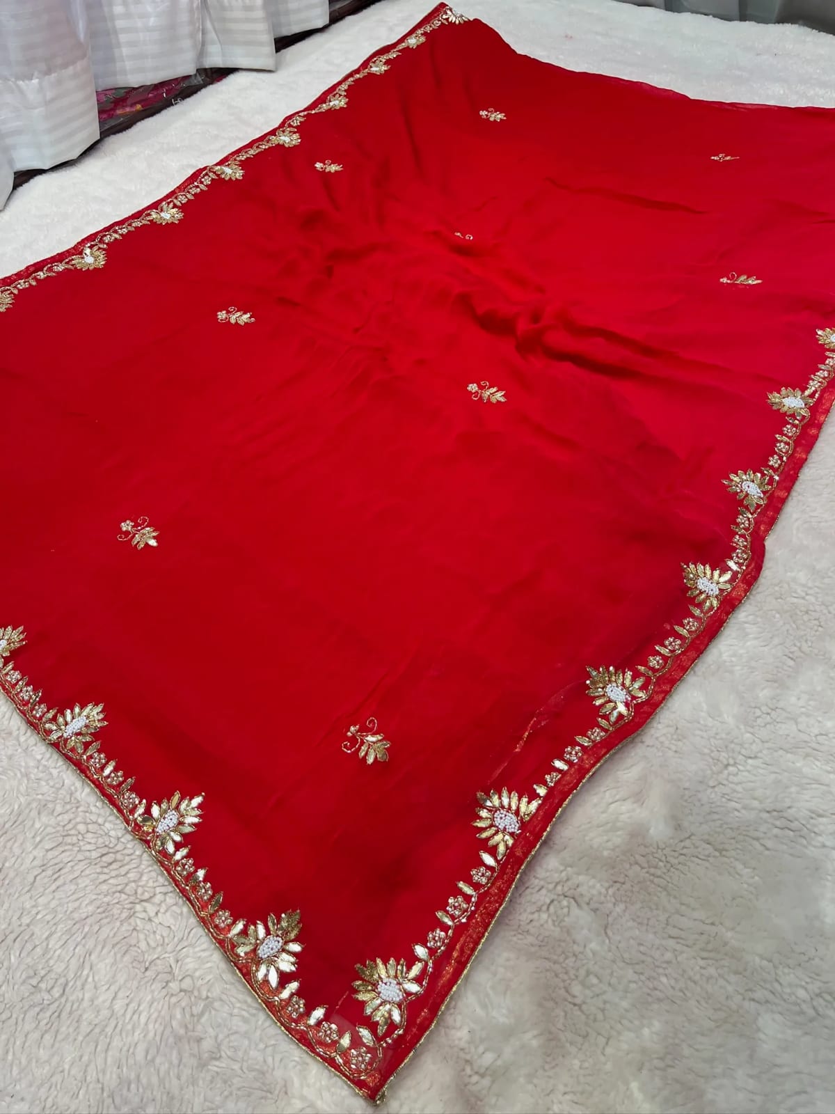 Pure Chiffon Fabric Designer Saree Adorned with All-Over Kardana Hand Embellishment