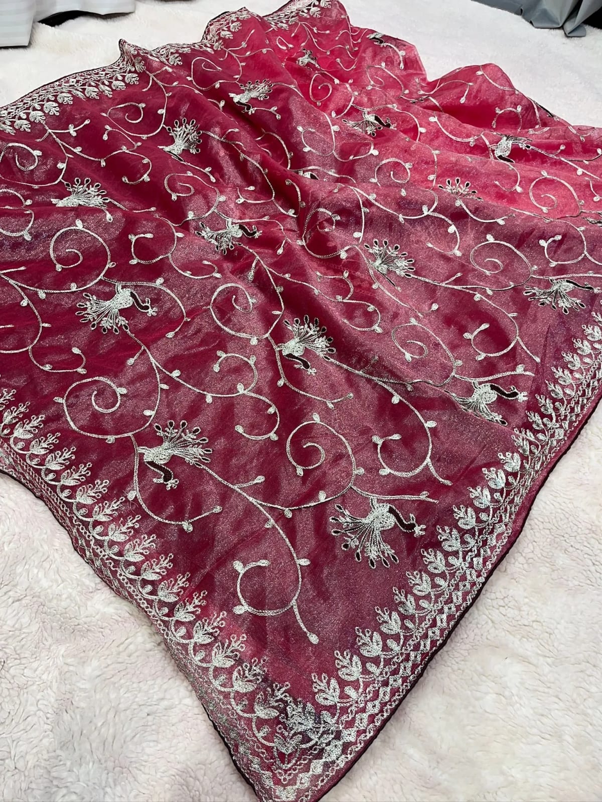 Luxury Tissue Organza Saree with Intricate Zari Embroidery Detailing