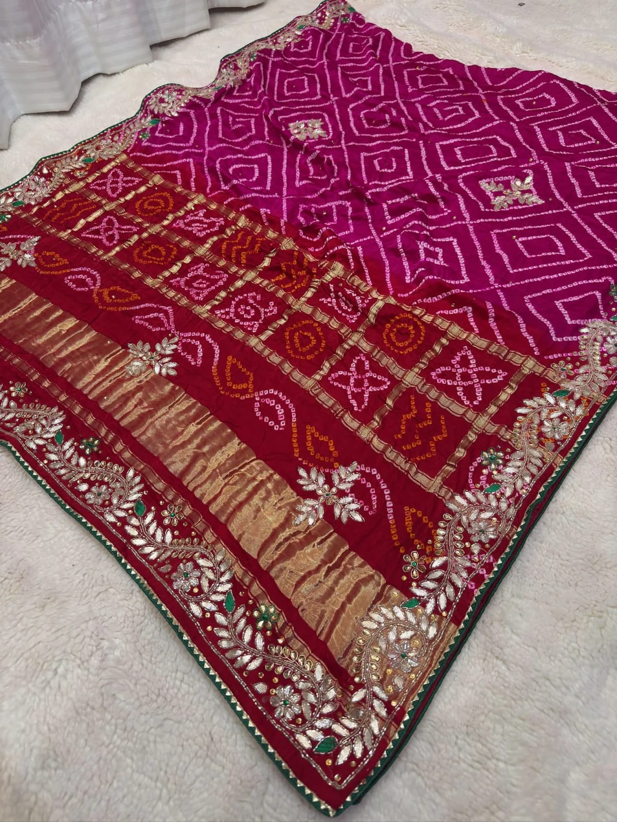 Pure Gajji Silk Fabric Shade Dupatta with Handcrafted Kardana Patti Detailing