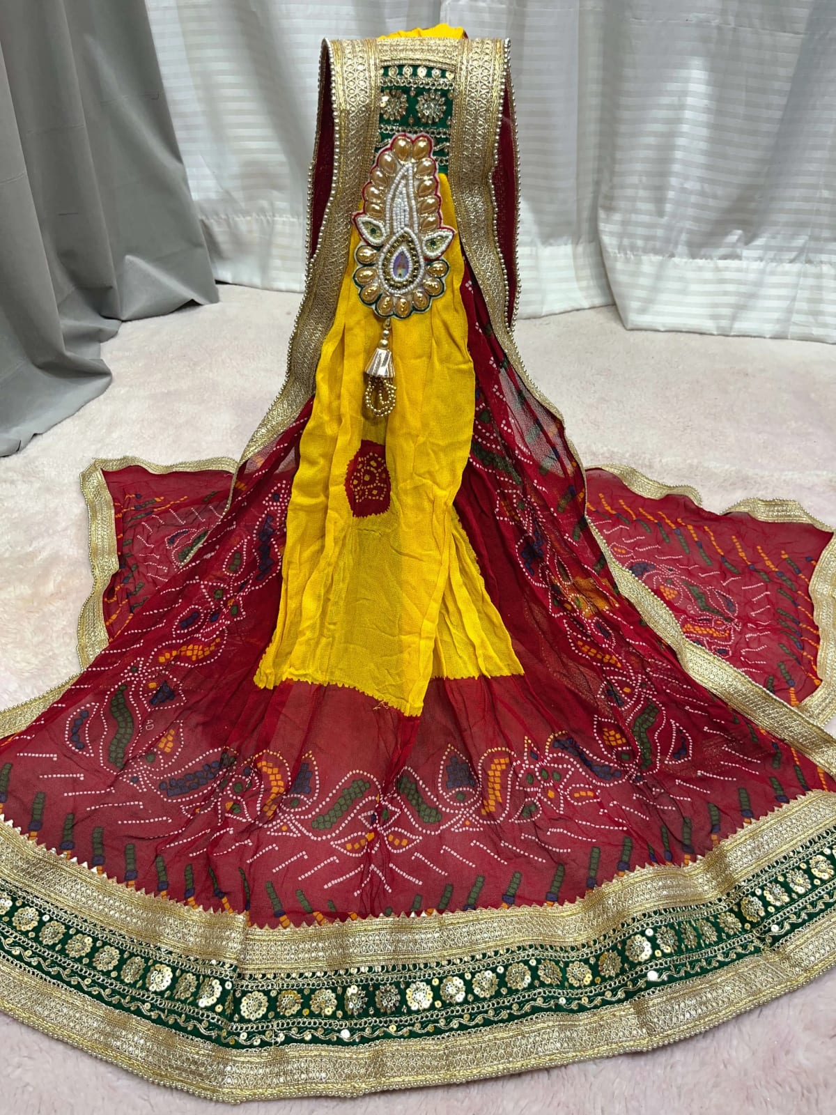 Delicate Pilla Shade Readymade Broch Dupatta in Pure Georgette Fabric | Festive Ethnic Style