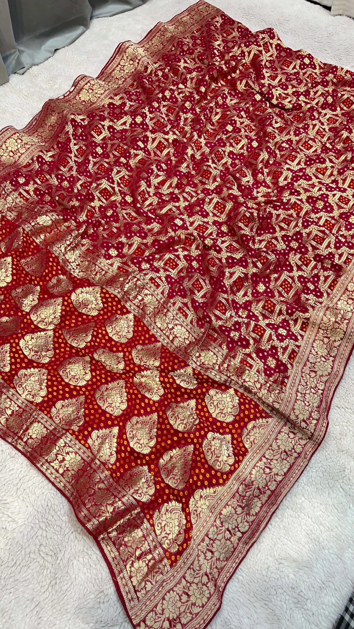 Royal Bandhni Saree Pure Khadi Georgette Fabric with Weaving Zari Work All Over Saree