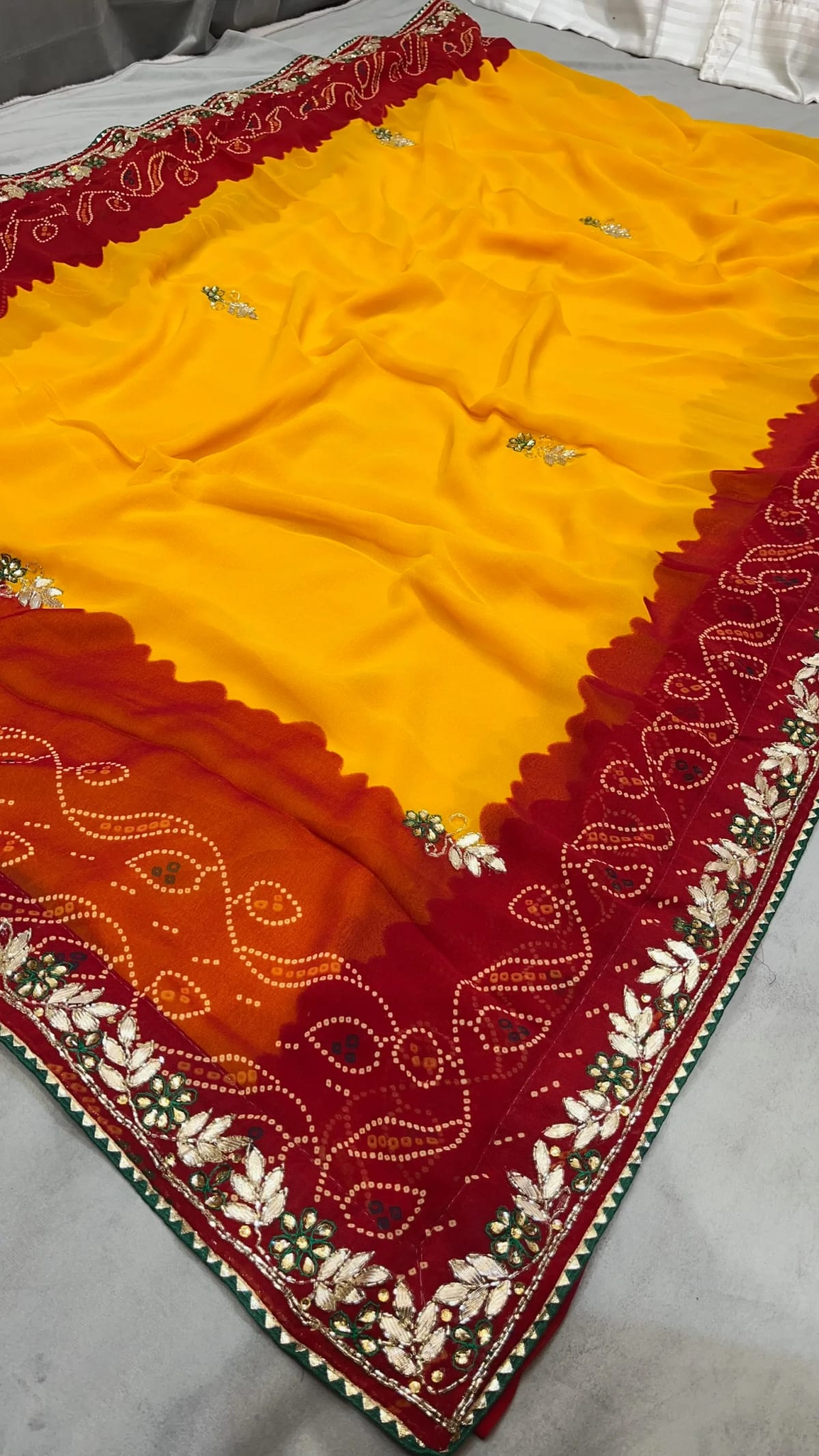 Luxury Lemmon Yellow Saree in Georgette Fabric with Intricate Zardozi & Kundan Work – Party Wear Collection