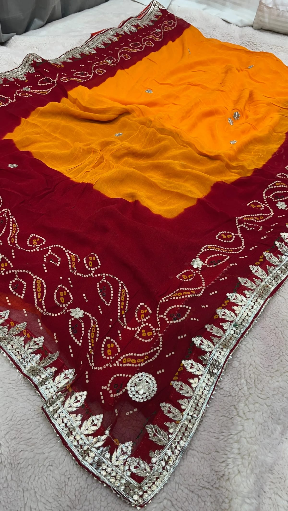 Ethnic Peela Georgette Fabric Saree with Handcrafted Gotta Patti Work – Festive & Party Collection