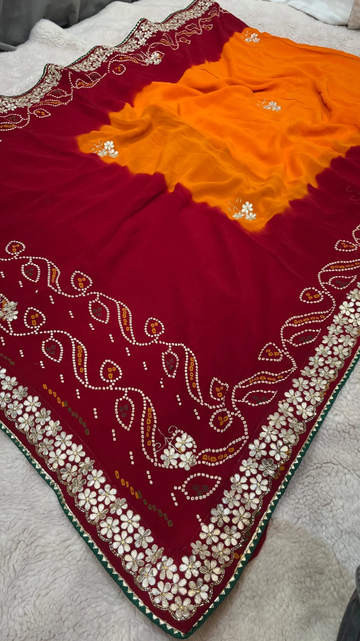 Elegant Traditional Peela Saree in Pure Viscose Georgette Fabric with Zardozi Kundan Patti Art