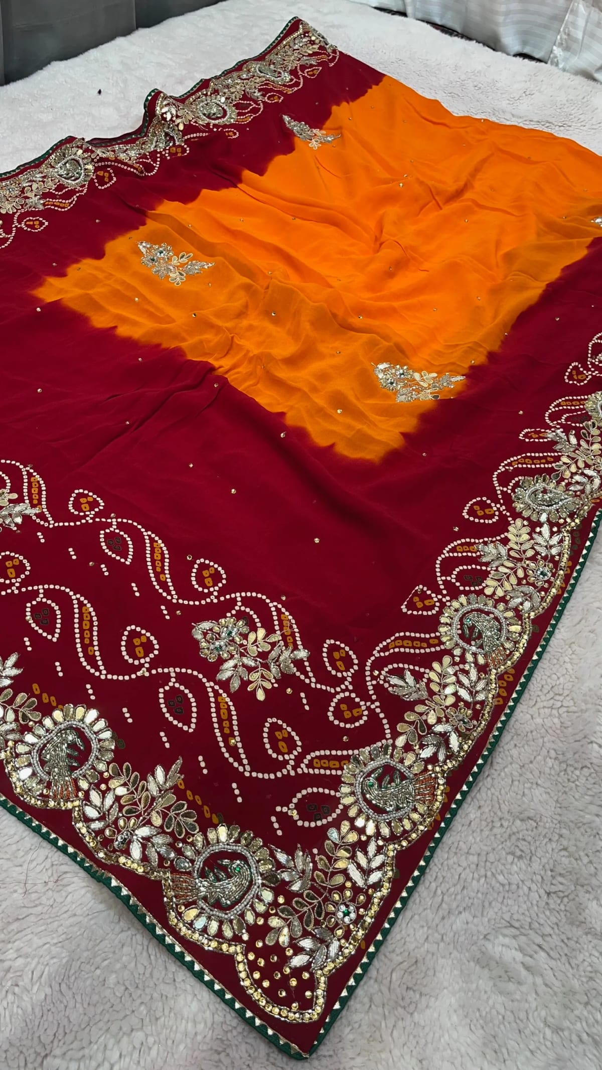Royal Peela Yellow Saree in Pure Viscose Georgette Fabric with Handcrafted Zardozi Kundan Patti Work