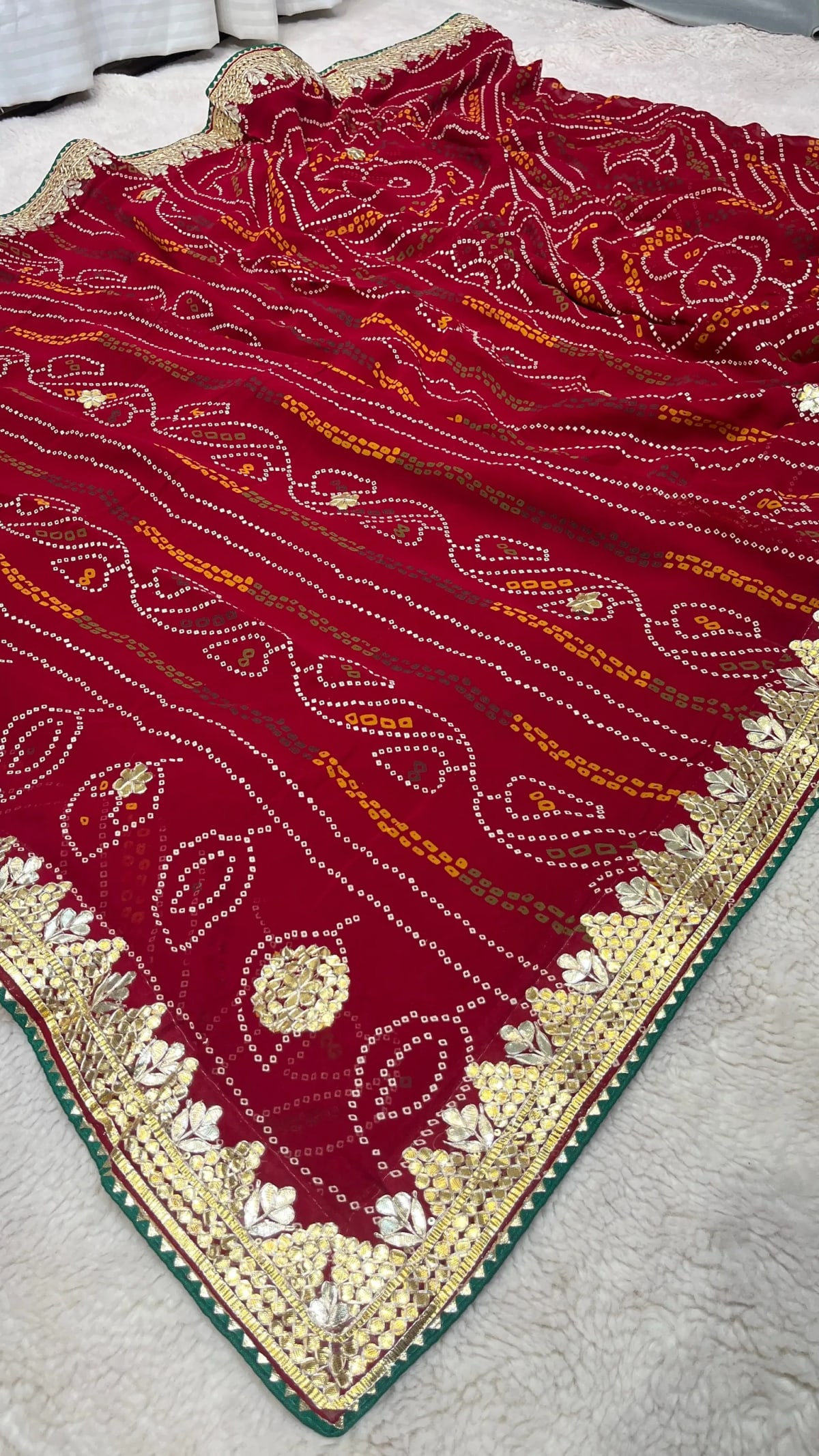 Designer Chundri Bandhej Saree with Gotta Patti Detailing on Viscose Georgette Fabric
