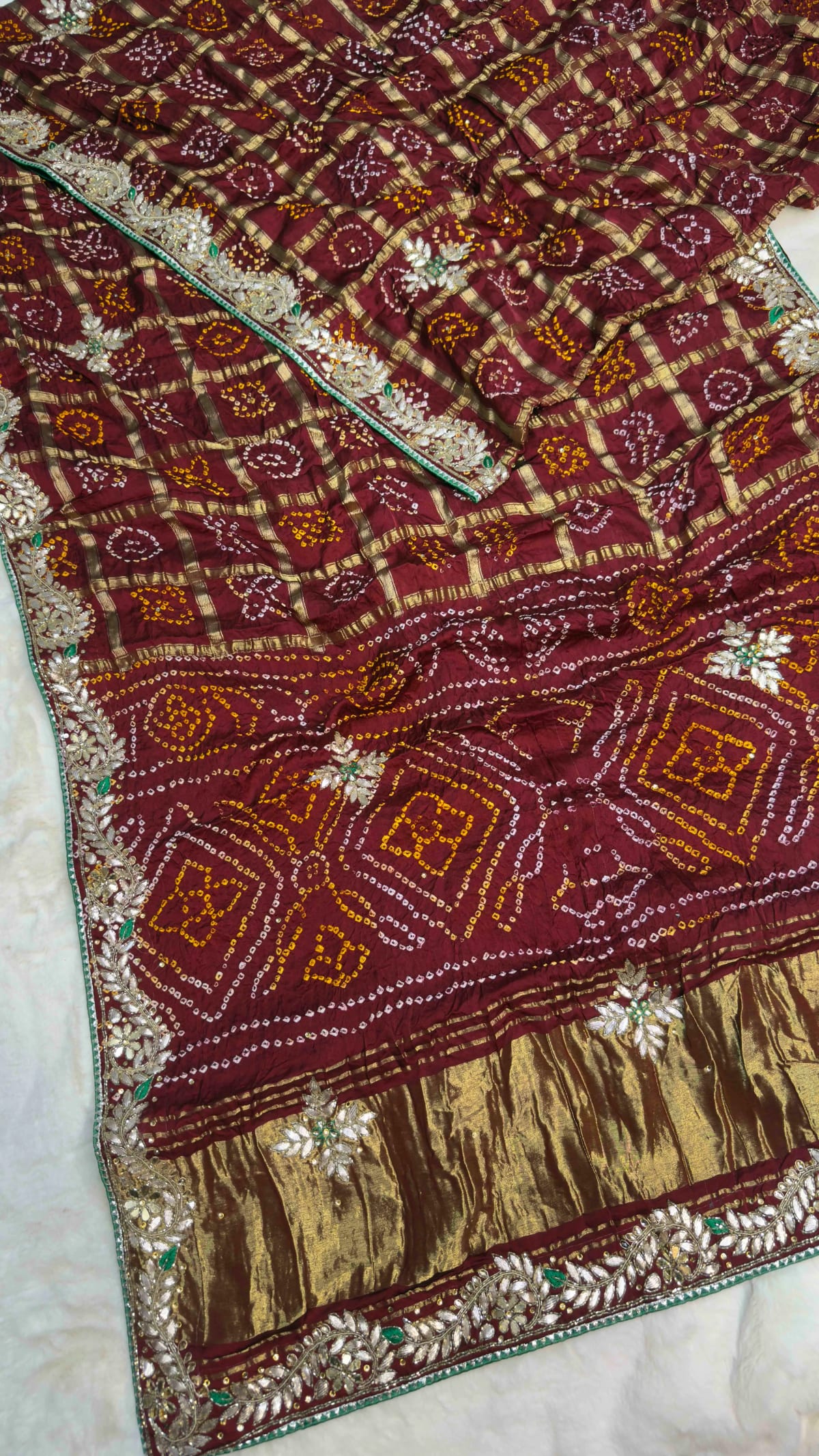 Luxury Modal Silk Fabric Saree with Meena Zari Border, Zardozi Kundan & Moti Handwork