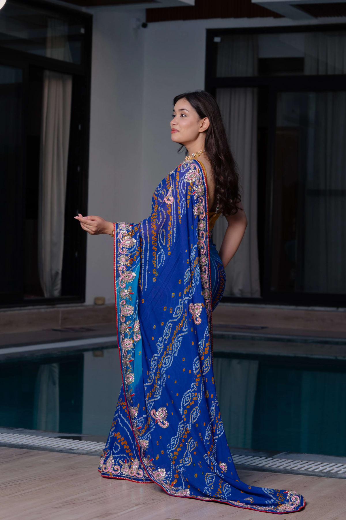 Pure Ojariya Kundan Zardosi Work Saree | Handcrafted Designer Ojariya Fabric Saree