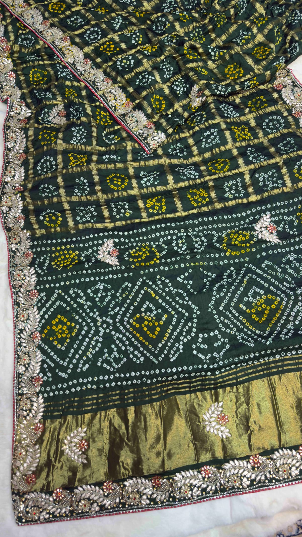 Premium Modal Silk Fabric Designer Saree with Meena Zari Lakdi Patta & Handcrafted Kundan Zardozi Work