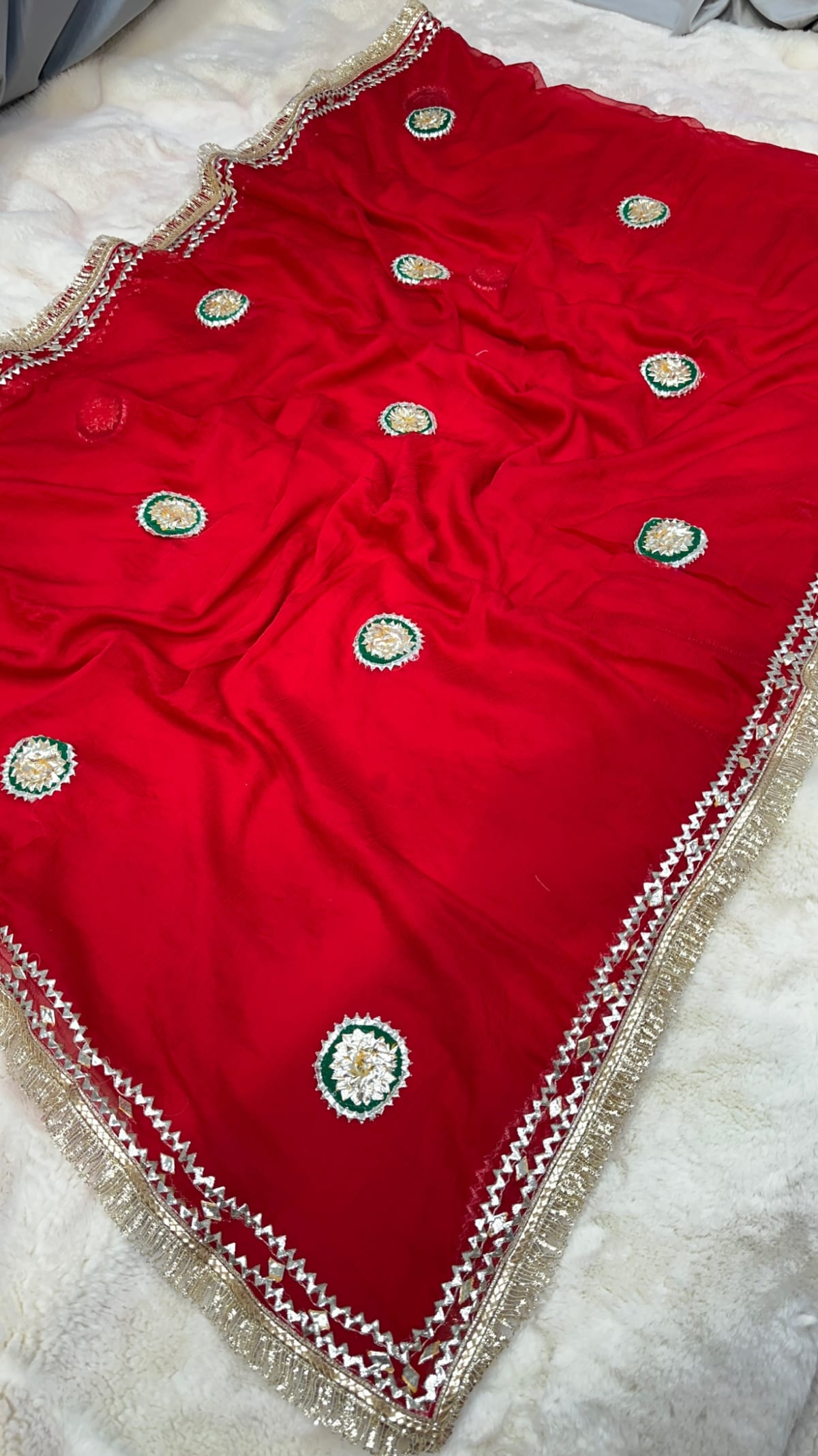 Elegant Designer Gotta Patti Saree in Raw Chiffon Fabric with Handmade Kacha Gotta Butta Work & Trending Border for Festive and Wedding Wear