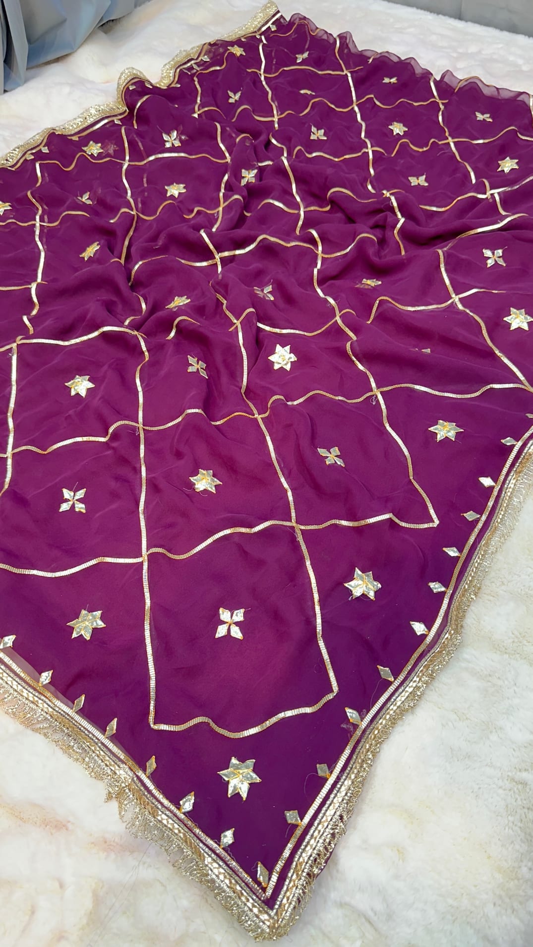 Georgette Fabric Saree with Elegant Kaccha Gotta Zaal Work